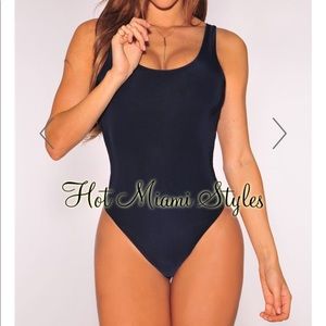 Deep Navy Blue Low Back Tank Bodysuit